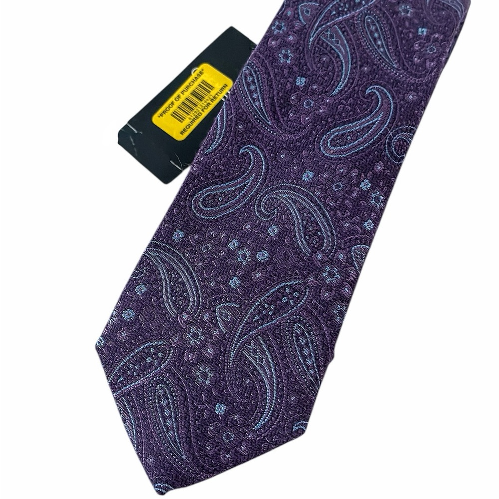 Cremieux NWT Tie Silk / Wool Blend Purple Blue Paisley 59” Long 3” Wide Luxury